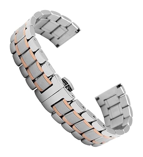 ZIUBMVDYC Edelstahl Uhrenarmband, Metallarmband12 13 14 15 16 17 18 19 20 21 22 23 24 mm Armband mit gebogenem Ende(Silver Rose Gold,22mm) von ZIUBMVDYC