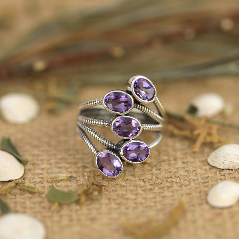Handgemachter Sterling Silber Edelstein Ring, 925 Verdrehter Draht, Multi Schöner Personalisierter Ring von ZIVORI