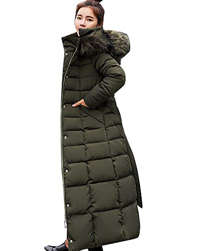 Damen Warme Mantel Daunenjacke Parka mit Kunstpelz Kapuze Reißverschluss Puffer Jacke Daunenmantel Solide Lässig Dicker Langer Mantel Grün L von ZIXING Fashion