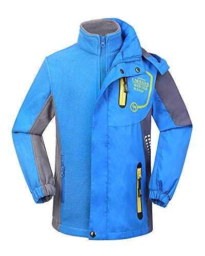 ZIXING Fashion Jungen Wasserdicht Winddicht 3 in 1 Softshelljacke Fleecejacke Winterjacke mit Kapuze Saphirblau Höhe 170cm von ZIXING Fashion