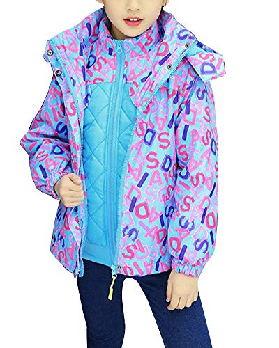 ZIXING Fashion Mädchen Wasserdicht 3 in 1 Shelljacket Winddicht Übergangsjacke Outdoorjacke Warm Mantel mit Kapuze Blau Höhe 150cm von ZIXING Fashion