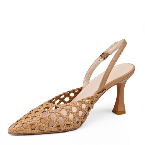 ZIXSAA Gewebte Slingback-Absatzschuhe für Damen mit spitzem Zehenbereich und Stiletto-Absatz, Braun, 37.5 EU ZIXSAA Gewebte Slingback-Absatzschuhe für Damen mit spitzem Zehenbereich und Stiletto-Absatz, Braun, 37.5 EU von ZIXSAA