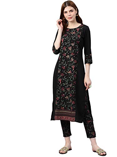 ZIYAA Damen Crepe Straight Kurta, Schwarz, S ZIYAA Damen Crepe Straight Kurta, Schwarz, S von ZIYAA