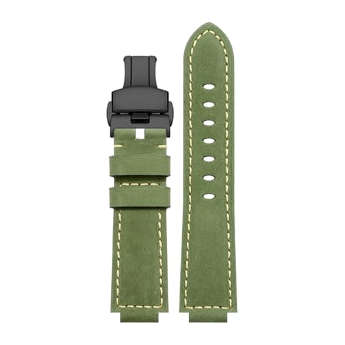24 mm 16 mm bogenförmiges Lederarmband for Herren-Retro-Sportuhren, Ersatzarmband, wasserdichtes Schnellverschlussarmband, kompatibel mit mehreren achteckigen Zifferblättern(Green Black 1,Convex 14mm) von ZIYIWANG