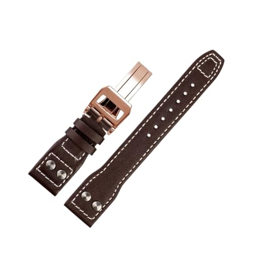 ZIYIWANG 20 21 22 mm Lederarmband, geeignet for Männer und Frauen, mit einer Faltschließe im Retro-Business-Stil(A-R,22mm) von ZIYIWANG