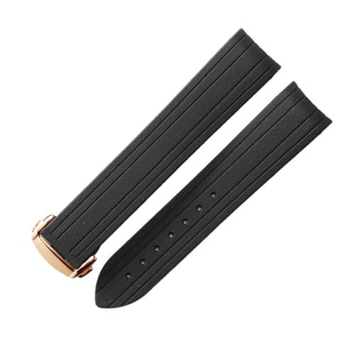 ZIYIWANG 20 mm Uhrenarmband aus Gummi mit gebogenem Ende for Herren, Faltschließe, weiches und wasserdichtes Zubehör for Armbänder(Black rose buckle) von ZIYIWANG