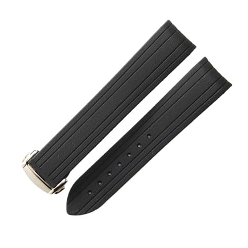 ZIYIWANG 20 mm Uhrenarmband aus Gummi mit gebogenem Ende for Herren, Faltschließe, weiches und wasserdichtes Zubehör for Armbänder(Black silver buckle) von ZIYIWANG