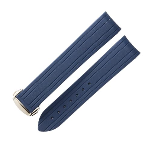 ZIYIWANG 20 mm Uhrenarmband aus Gummi mit gebogenem Ende for Herren, Faltschließe, weiches und wasserdichtes Zubehör for Armbänder(Blue silver buckle) von ZIYIWANG