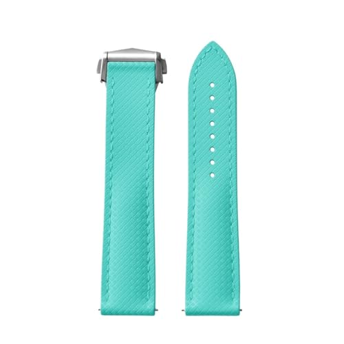 ZIYIWANG Fluorkautschukarmband, 20 mm, 22, flache Kante, Schnellverschluss-Uhrenarmband mit tropischer Textur, weich und schweißbeständig(Cyan,22MM_GOLD BUCKLE) von ZIYIWANG