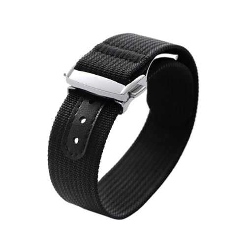 ZIYIWANG Kompatibel mit 20 mm breitem Ohrhörer, Nylon-Gewindeband, Faltschließe, langlebig und schweißresistent, kompatibel Sportuhren for Herren Damen(Black,20MM_SILVER BUCKLE) von ZIYIWANG