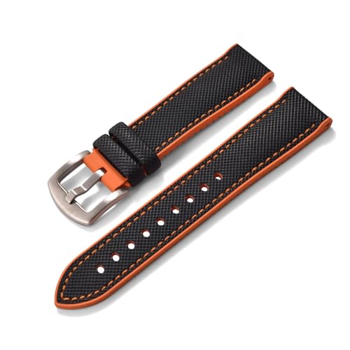 ZIYIWANG Kompatibel mit Bandanstoßbreiten von 20 mm, 22 und 24 Das zweiteilige Schnellverschlussarmband aus Fluorkautschukleder ist Uhren verschiedener Marken kompatibel(Black Orange 1,20mm) von ZIYIWANG
