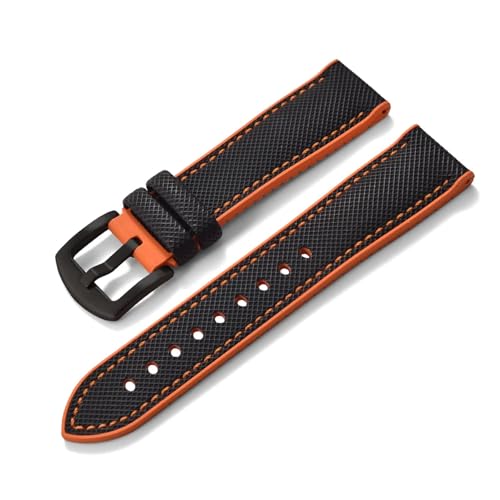 ZIYIWANG Kompatibel mit Bandanstoßbreiten von 20 mm, 22 und 24 Das zweiteilige Schnellverschlussarmband aus Fluorkautschukleder ist Uhren verschiedener Marken kompatibel(Black Orange 2,20mm) von ZIYIWANG