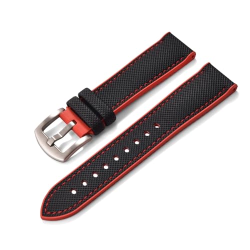 ZIYIWANG Kompatibel mit Bandanstoßbreiten von 20 mm, 22 und 24 Das zweiteilige Schnellverschlussarmband aus Fluorkautschukleder ist Uhren verschiedener Marken kompatibel(Black Red 1,22mm) von ZIYIWANG