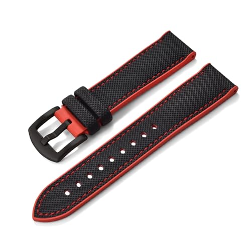 ZIYIWANG Kompatibel mit Bandanstoßbreiten von 20 mm, 22 und 24 Das zweiteilige Schnellverschlussarmband aus Fluorkautschukleder ist Uhren verschiedener Marken kompatibel(Black Red 2,20mm) von ZIYIWANG