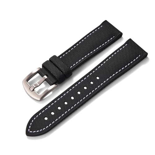 ZIYIWANG Kompatibel mit Bandanstoßbreiten von 20 mm, 22 und 24 Das zweiteilige Schnellverschlussarmband aus Fluorkautschukleder ist Uhren verschiedener Marken kompatibel(Black White Line 1,22mm) von ZIYIWANG