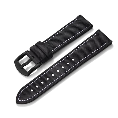 ZIYIWANG Kompatibel mit Bandanstoßbreiten von 20 mm, 22 und 24 Das zweiteilige Schnellverschlussarmband aus Fluorkautschukleder ist Uhren verschiedener Marken kompatibel(Black White Line 2,24mm) von ZIYIWANG