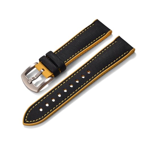 ZIYIWANG Kompatibel mit Bandanstoßbreiten von 20 mm, 22 und 24 Das zweiteilige Schnellverschlussarmband aus Fluorkautschukleder ist Uhren verschiedener Marken kompatibel(Black Yellow 1,22mm) von ZIYIWANG