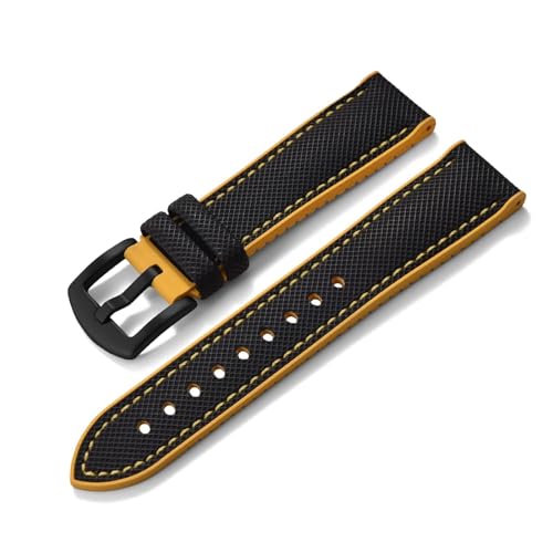 ZIYIWANG Kompatibel mit Bandanstoßbreiten von 20 mm, 22 und 24 Das zweiteilige Schnellverschlussarmband aus Fluorkautschukleder ist Uhren verschiedener Marken kompatibel(Black Yellow 2,22mm) von ZIYIWANG