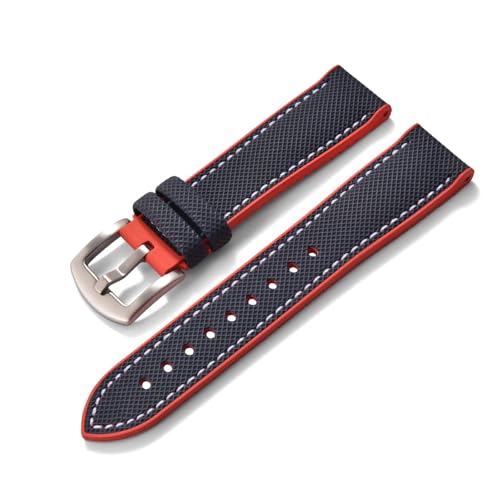 ZIYIWANG Kompatibel mit Bandanstoßbreiten von 20 mm, 22 und 24 Das zweiteilige Schnellverschlussarmband aus Fluorkautschukleder ist Uhren verschiedener Marken kompatibel(Blue Red 1,24mm) von ZIYIWANG