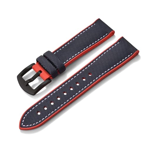 ZIYIWANG Kompatibel mit Bandanstoßbreiten von 20 mm, 22 und 24 Das zweiteilige Schnellverschlussarmband aus Fluorkautschukleder ist Uhren verschiedener Marken kompatibel(Blue Red 2,24mm) von ZIYIWANG