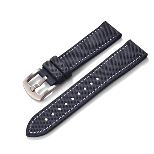 ZIYIWANG Kompatibel mit Bandanstoßbreiten von 20 mm, 22 und 24 Das zweiteilige Schnellverschlussarmband aus Fluorkautschukleder ist Uhren verschiedener Marken kompatibel(Blue White Line 1,24mm) von ZIYIWANG