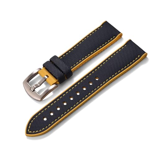 ZIYIWANG Kompatibel mit Bandanstoßbreiten von 20 mm, 22 und 24 Das zweiteilige Schnellverschlussarmband aus Fluorkautschukleder ist Uhren verschiedener Marken kompatibel(Blue Yellow 1,24mm) von ZIYIWANG