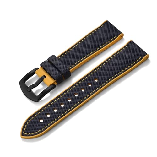 ZIYIWANG Kompatibel mit Bandanstoßbreiten von 20 mm, 22 und 24 Das zweiteilige Schnellverschlussarmband aus Fluorkautschukleder ist Uhren verschiedener Marken kompatibel(Blue Yellow 2,22mm) von ZIYIWANG