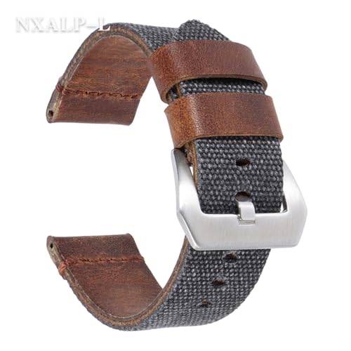 ZIYIWANG Leder-Nylonband 20 mm 22 mm 24 mm Denim-Stoffarmband Austauschbare Armbänder for Herren und Damen(Black,22mm) von ZIYIWANG
