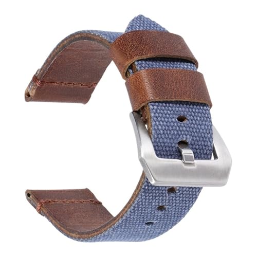 ZIYIWANG Leder-Nylonband 20 mm 22 mm 24 mm Denim-Stoffarmband Austauschbare Armbänder for Herren und Damen(Blue,20mm) von ZIYIWANG