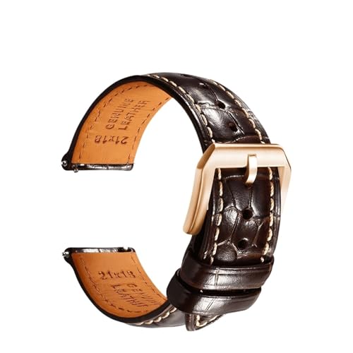 ZIYIWANG Lederarmband kompatibel mit verschiedenen Uhrenanstoßbreiten von 20 mm, 21 und 22 Schnellverschlussarmband automatischen mechanischen Herrenuhren(PB DarkBrownW RG,19mm) von ZIYIWANG