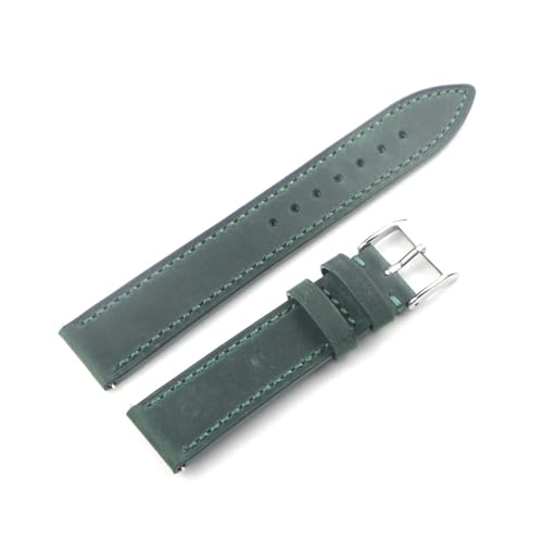 ZIYIWANG Retro-Riemen aus weichem Rindsleder mit 18 mm, 19 mm, 20 mm und 22 mm Schnalle in Silber, Schwarz und Gold sind mit Herren kompatibel(Green silver buckle,22mm) von ZIYIWANG