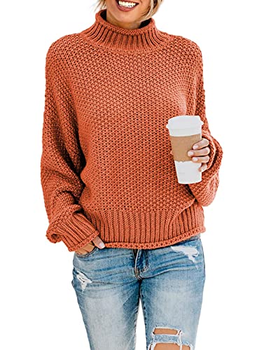 ZIYYOOHY Damen Elegant Rollkragenpullover Langarm Beiläufige Grobstrickpullover Strickpullover Sweatshirts (S, Ziegelrot) von ZIYYOOHY