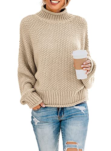 ZIYYOOHY Damen Elegant Rollkragenpullover Oversize Langarm Beiläufige Grobstrickpullover Strickpullover Sweatshirts (L, Khaki) von ZIYYOOHY