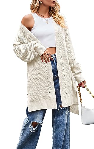 ZIYYOOHY Damen Grobstrick Strickjacke Offene Langarm Knitwear Basic Cardigan Lang Casual Strickmantel Strickpullover Sweater mit Tasche (L, Aprikose) von ZIYYOOHY