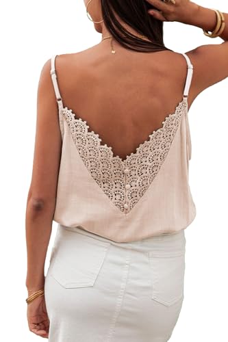 ZIYYOOHY Damen V Ausschnitt Spitze Tanktop Spaghettiträger lässiges Basic Camisole Oberteil Sommer ärmelloses Blusen (6012 AP L) von ZIYYOOHY