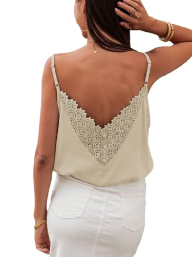 ZIYYOOHY Damen V Ausschnitt Spitze Tanktop Spaghettiträger lässiges Basic Camisole Oberteil Sommer ärmelloses Blusen (6012 AP XL) von ZIYYOOHY