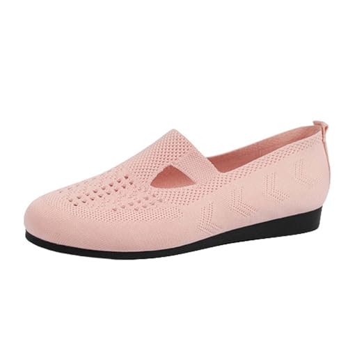 Womens Lightweight Breathable Knit Flats Sandals Low-Top Loafer Sneaker Comfortable Non-Slip Flat Shoes Sind Geeignet Spaziergang Outdoor Frühling und Sommer,Rosa,37 von ZIZENG
