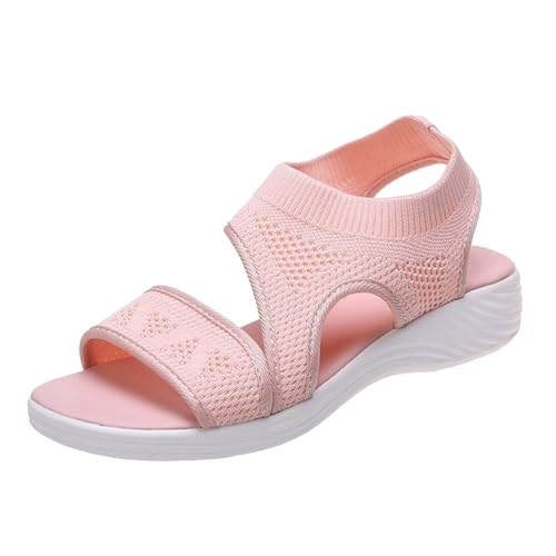 ZIZENG Damen Orthopädische Sandalen Sommer Einfarbig Mesh Atmungsaktiv Sandals Mit Weiches Fußbett Fischmaul Flache Sandalen Geeignet für Strand Urlaub Täglich,Rosa,39 EU von ZIZENG