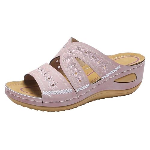 ZIZENG Damen offene Zehen keilSandalen Orthopädische Sandalen Fußgewölbeunterstützung Comfort Non-slip Sole Sind Geeignet für Alle Lässigen Dates Strände Urlaub,Rosa,36 von ZIZENG