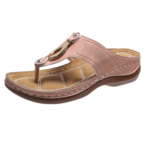 ZIZENG Women Orthopädische Flipflops Sandalen Gehen Tanga-Sandalen mit Fußgewölbeunterstützung Non-slip Sole Geeignet für Strände Urlaub,Rosa,35 von ZIZENG