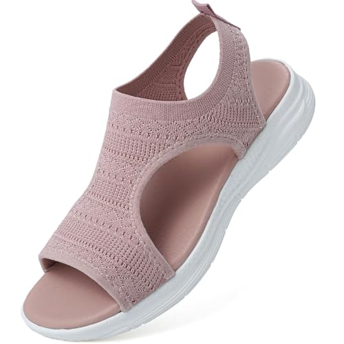 ZIZENG Women Orthopädische Sport Sandalen Mesh Weiche Sohle Casual Damenschuhe Sommer Waschbare Slingback Strick Sandalen Geeignet für Ausflug Täglich Freizeitzeit,Rosa,39 von ZIZENG