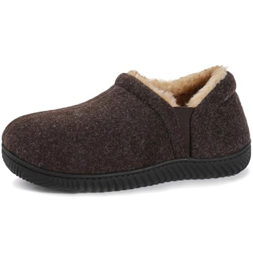 Zizor Hausschuhe Herren Behagliche Memory Schaum mit Fleecefutter, rutschfeste Gummisohle mit einseitigem elastischem Gummizug Pantoffeln Winter Indoor & Outdoor, Kaffeefarbe, 42 EU von Zizor