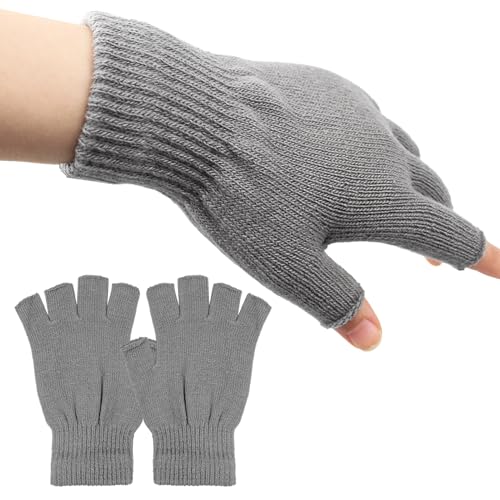 Fingerlose Handschuhe Herren,Handschuhe Damen Fingerlos,Handschuhe Ohne Finger,Handschuhe Fingerlos,Handschuhe Ohne Fingerkuppen,Fingerless Gloves,Fingerhandschuhe Herren und Damen (Hellgrau) von ZJCANGLIU