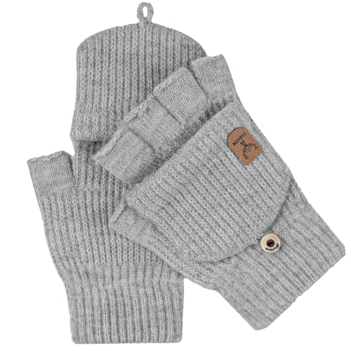 ZJCANGLIU Handschuhe Fingerlos mit Kappe, Fingerlose Handschuhe Damen/Herren, Fäustlinge, für Unisex-Erwachsene (Hellgrau) von ZJCANGLIU