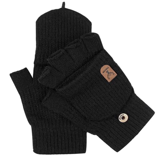 Handschuhe Fingerlos mit Kappe,Fingerlose Handschuhe Damen,Handschuhe Damen Fingerlos,Handschuhe Fingerlos Herren,Handschuhe Fäustlinge,Fingerhandschuhe mit Kappe,für Herren und Damen (Schwarz) von ZJCANGLIU