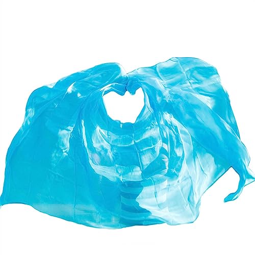 Damen Chiffon Bauchtanz Schal Schleier Belly Dance Silk Veil Gradient Shawl Performance Scarf Hand Made Natural Real Silk Hand Thrown Adult Women. (Color : Turquoise, Size : 250x114cm) von ZJCNHY