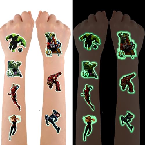 Leuchtende Superhelden Tattoo Set für Kinder - 12 Blätter Wasserdicht für Mädchen Jungen - Avengers Tattoos für Geburtstagsgeschenke Kindergeburtstag von ZJDABEKZH