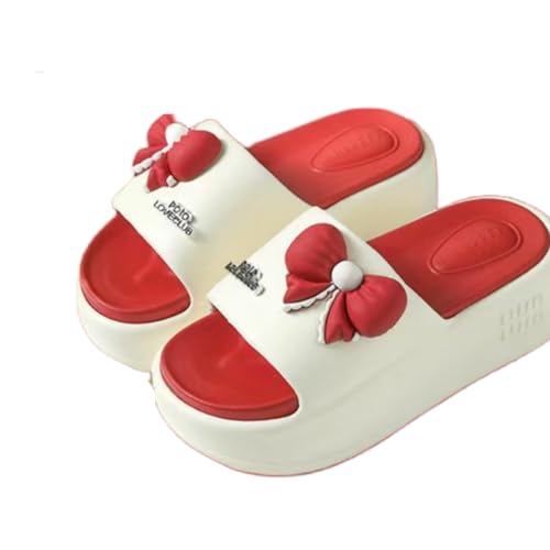ZJMSZDE Duschpantoffeln Für Damen Dick-Soled-Bogenknotenhöhenhöhe In Dick-Soled-Knoten, Sommerhaus Und Atmungsaktive Damenschuhe Im Freien-Rot-40-41 von ZJMSZDE