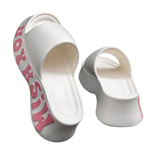 ZJMSZDE Duschpantoffeln Für Damen Summer Dick-Soled Pantoffeln Für Frauen Im Freien Im Freien Badezimmer Sandalen Nach Hause Heighöhenhöhenhöhenstörungen Pantoffeln-Weiß-38-39 von ZJMSZDE