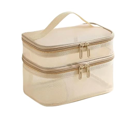 Zjmszde Kosmetiktasche, doppellagig, Netzstoff, Kosmetiktasche, Damen, große Kapazität, Reise, Reißverschluss, Make-up, Toilettenartikel, Aufbewahrungsbox, Gold, 2-lagig, 22*14*15cm von ZJMSZDE